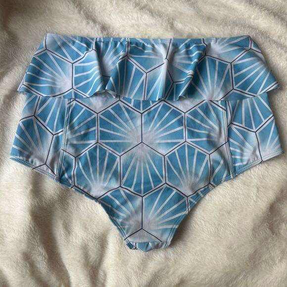 Kortni Jeane Blue Tile Peplum Swim Bikini Bottoms XL Extra Large - Picture 2 of 8
